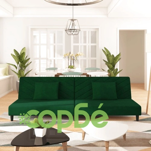 2-местно разтегателно канапе с възглавници, тъмнозелено, кадифе ➤ топ цена ➤ sorbe.bg