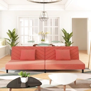 2-местно разтегателно канапе с две възглавници, розово, кадифе