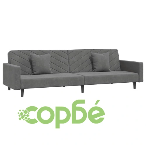 2-местно разтегателно канапе с две възглавници тъмносиво кадифе ➤ топ цена ➤ sorbe.bg