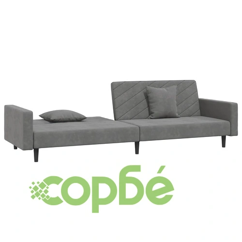 2-местно разтегателно канапе с две възглавници тъмносиво кадифе ➤ топ цена ➤ sorbe.bg