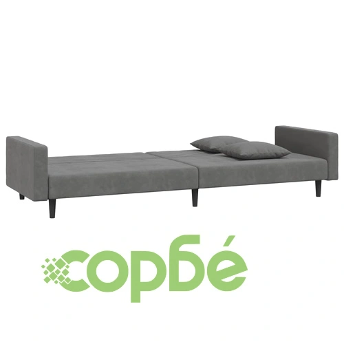 2-местно разтегателно канапе с две възглавници тъмносиво кадифе ➤ топ цена ➤ sorbe.bg