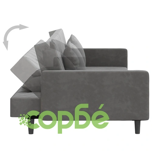 2-местно разтегателно канапе с две възглавници тъмносиво кадифе ➤ топ цена ➤ sorbe.bg