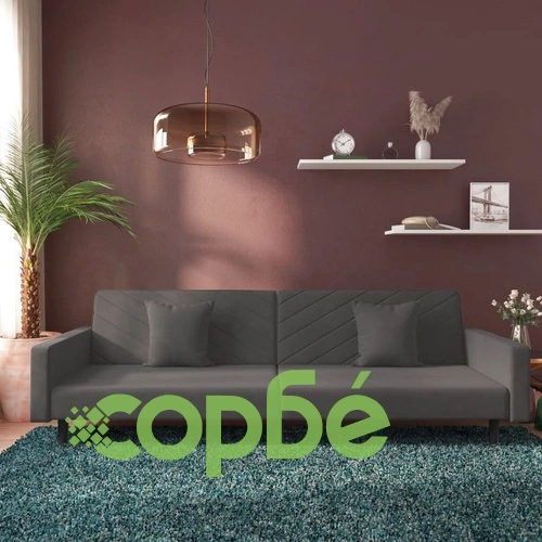 2-местно разтегателно канапе с две възглавници тъмносиво кадифе ➤ топ цена ➤ sorbe.bg