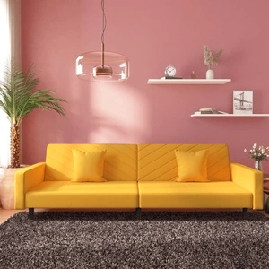 2-местно разтегателно канапе с две възглавници, жълто, кадифе