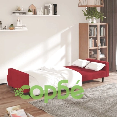 2-местно разтегателно канапе, виненочервено, кадифе ➤ топ цена ➤ sorbe.bg