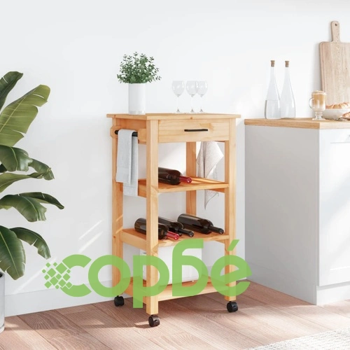 Кухненска количка MONZA 48x40x90 см борово дърво масив ➤ топ цена ➤ sorbe.bg