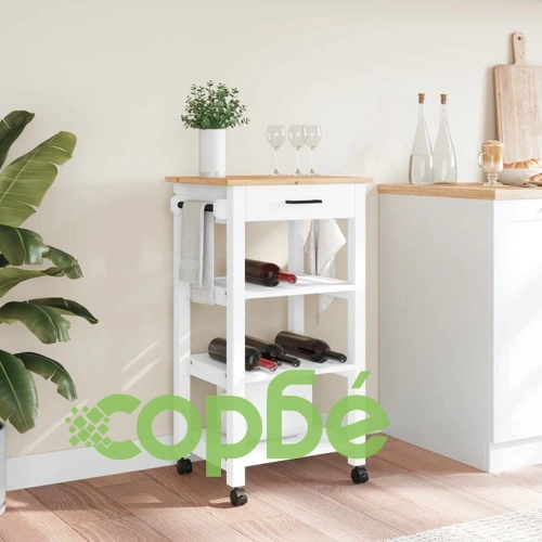 Кухненска количка MONZA 48x40x90 см борово дърво масив ➤ топ цена ➤ sorbe.bg