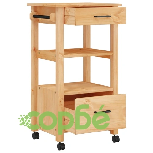Кухненска количка MONZA 48x40x90 см борово дърво масив ➤ топ цена ➤ sorbe.bg