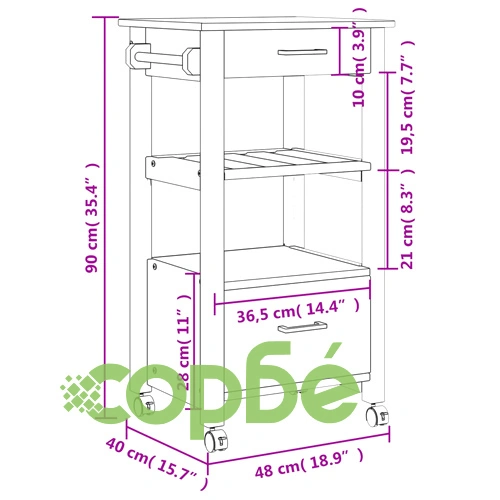 Кухненска количка MONZA 48x40x90 см борово дърво масив ➤ топ цена ➤ sorbe.bg