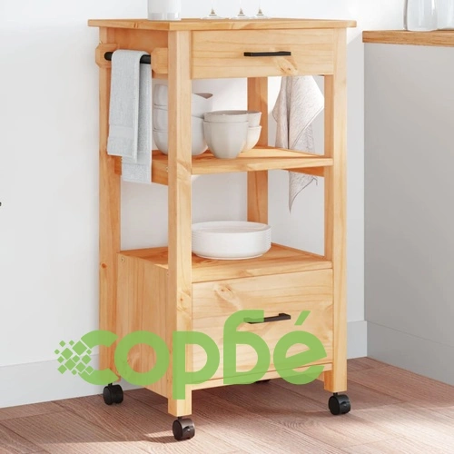 Кухненска количка MONZA 48x40x90 см борово дърво масив ➤ топ цена ➤ sorbe.bg