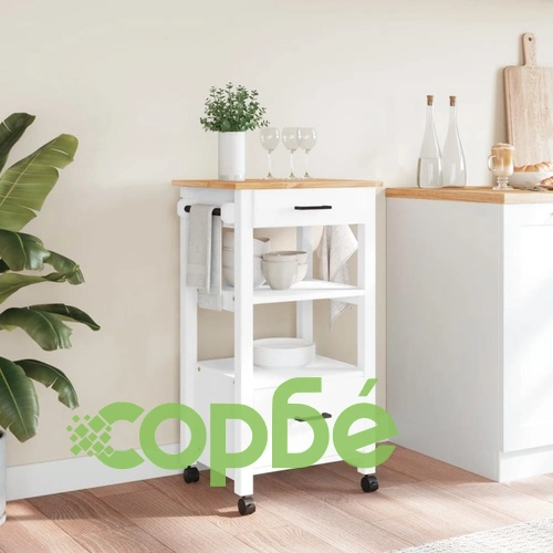 Кухненска количка MONZA 48x40x90 см борово дърво масив ➤ топ цена ➤ sorbe.bg