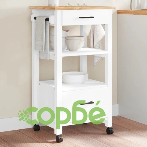 Кухненска количка MONZA 48x40x90 см борово дърво масив ➤ топ цена ➤ sorbe.bg