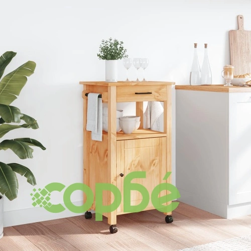 Кухненска количка MONZA 48x40x90 см борово дърво масив ➤ топ цена ➤ sorbe.bg