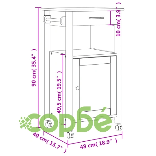 Кухненска количка MONZA 48x40x90 см борово дърво масив ➤ топ цена ➤ sorbe.bg