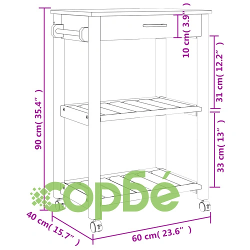 Кухненска количка MONZA 60x40x90 см борово дърво масив ➤ топ цена ➤ sorbe.bg