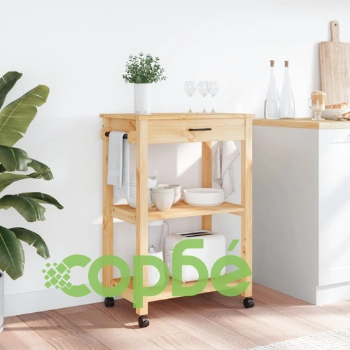 Кухненска количка MONZA 60x40x90 см борово дърво масив ➤ топ цена ➤ sorbe.bg