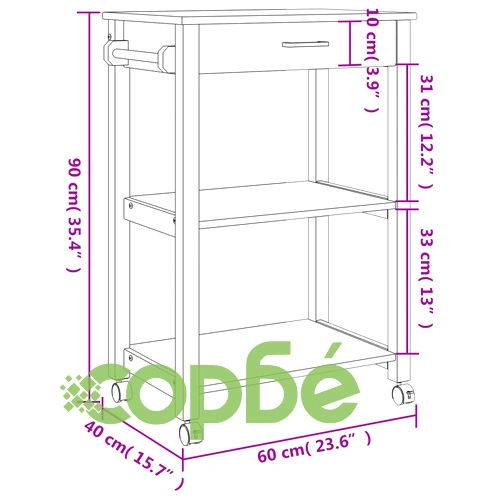 Кухненска количка MONZA 60x40x90 см борово дърво масив ➤ топ цена ➤ sorbe.bg