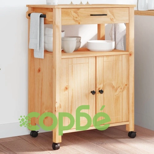 Кухненска количка MONZA 60x40x90 см борово дърво масив ➤ топ цена ➤ sorbe.bg