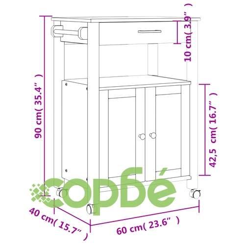 Кухненска количка MONZA 60x40x90 см борово дърво масив ➤ топ цена ➤ sorbe.bg