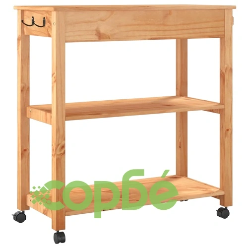 Кухненска количка MONZA 84x40x90 см борово дърво масив ➤ топ цена ➤ sorbe.bg