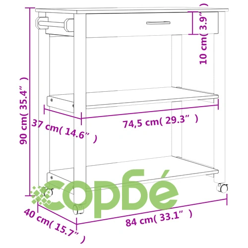 Кухненска количка MONZA 84x40x90 см борово дърво масив ➤ топ цена ➤ sorbe.bg