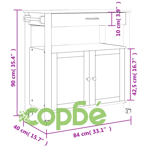Кухненска количка MONZA 84x40x90 см борово дърво масив ➤ топ цена ➤ sorbe.bg