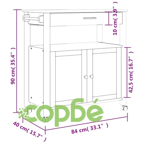 Кухненска количка MONZA 84x40x90 см борово дърво масив ➤ топ цена ➤ sorbe.bg