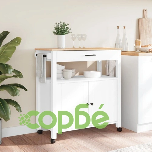 Кухненска количка MONZA 84x40x90 см борово дърво масив ➤ топ цена ➤ sorbe.bg