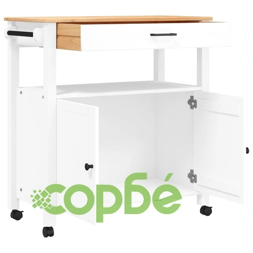 Кухненска количка MONZA 84x40x90 см борово дърво масив ➤ топ цена ➤ sorbe.bg