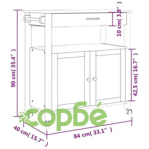 Кухненска количка MONZA 84x40x90 см борово дърво масив ➤ топ цена ➤ sorbe.bg