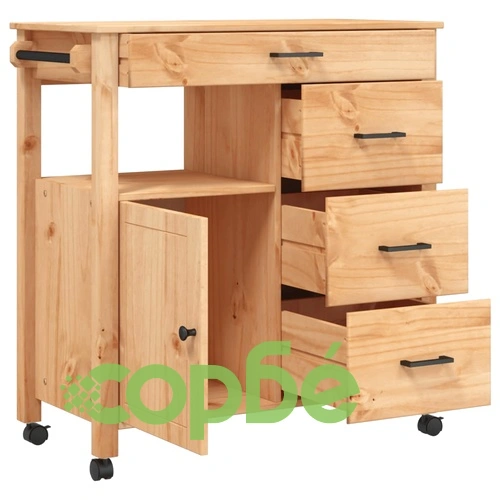 Кухненска количка MONZA 84x40x90 см борово дърво масив ➤ топ цена ➤ sorbe.bg