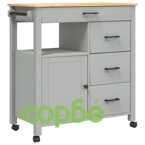 Кухненска количка MONZA 84x40x90 см борово дърво масив ➤ топ цена ➤ sorbe.bg