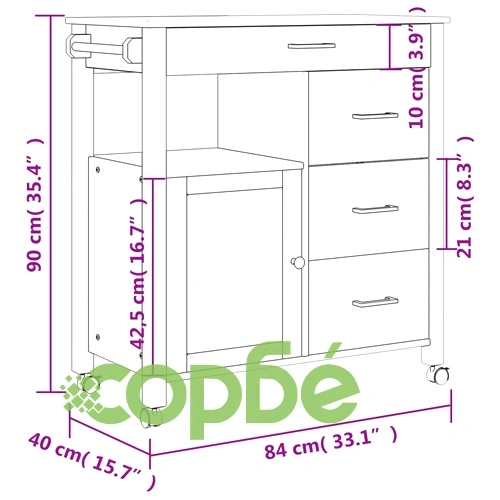 Кухненска количка MONZA 84x40x90 см борово дърво масив ➤ топ цена ➤ sorbe.bg