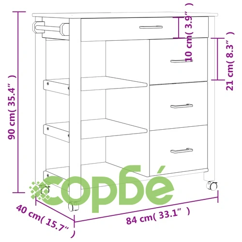 Кухненска количка MONZA 84x40x90 см борово дърво масив ➤ топ цена ➤ sorbe.bg