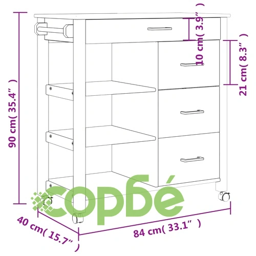 Кухненска количка MONZA 84x40x90 см борово дърво масив ➤ топ цена ➤ sorbe.bg