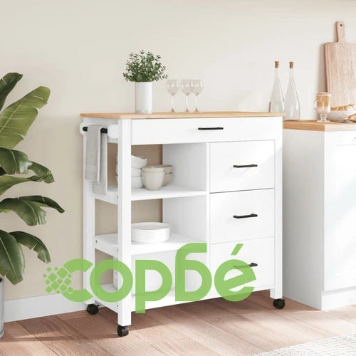 Кухненска количка MONZA 84x40x90 см борово дърво масив ➤ топ цена ➤ sorbe.bg