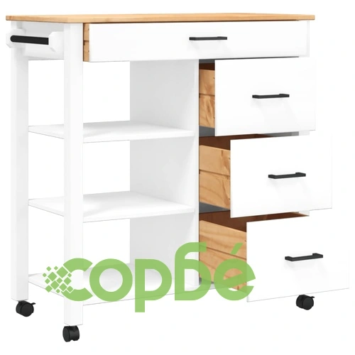 Кухненска количка MONZA 84x40x90 см борово дърво масив ➤ топ цена ➤ sorbe.bg