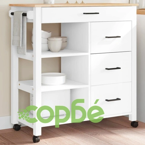 Кухненска количка MONZA 84x40x90 см борово дърво масив ➤ топ цена ➤ sorbe.bg