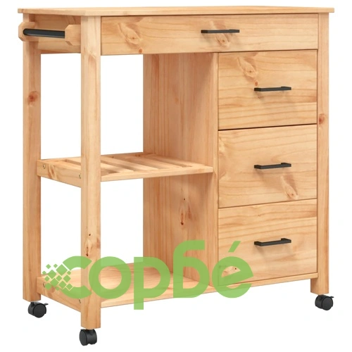 Кухненска количка MONZA 84x40x90 см борово дърво масив ➤ топ цена ➤ sorbe.bg