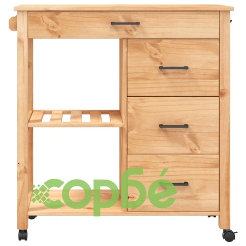 Кухненска количка MONZA 84x40x90 см борово дърво масив ➤ топ цена ➤ sorbe.bg