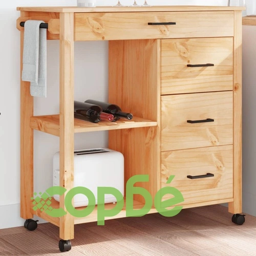 Кухненска количка MONZA 84x40x90 см борово дърво масив ➤ топ цена ➤ sorbe.bg