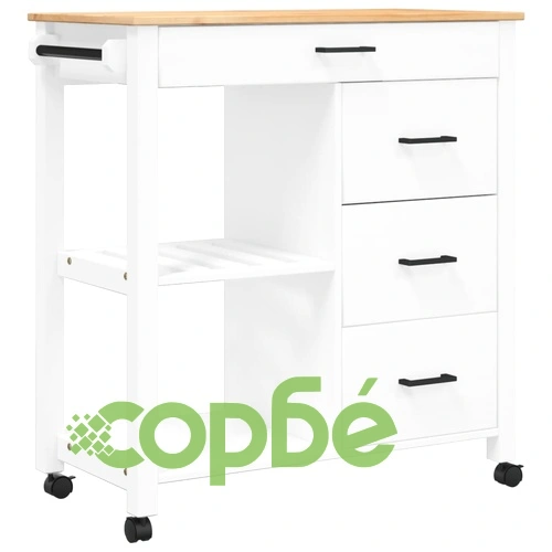 Кухненска количка MONZA 84x40x90 см борово дърво масив ➤ топ цена ➤ sorbe.bg