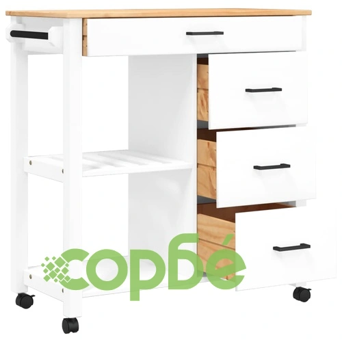 Кухненска количка MONZA 84x40x90 см борово дърво масив ➤ топ цена ➤ sorbe.bg