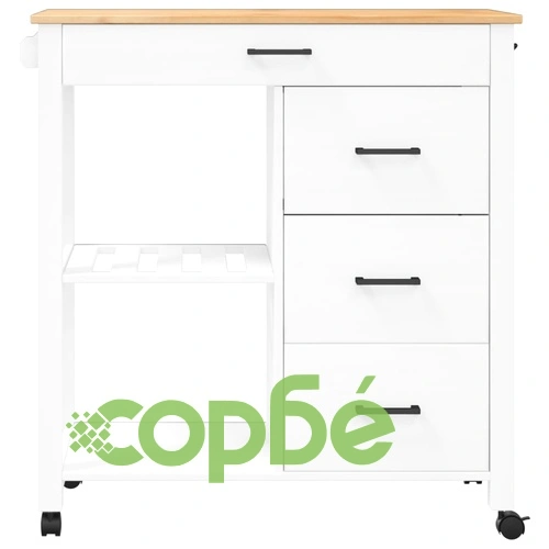 Кухненска количка MONZA 84x40x90 см борово дърво масив ➤ топ цена ➤ sorbe.bg