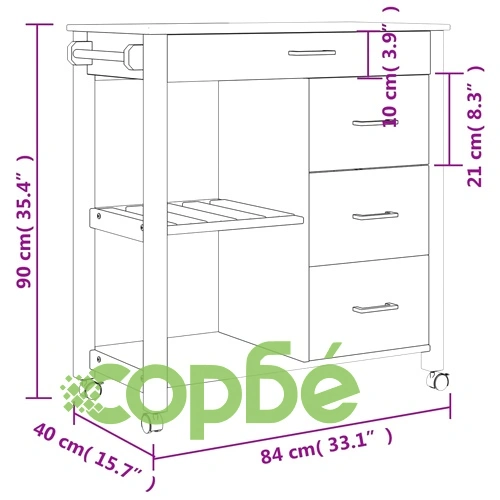 Кухненска количка MONZA 84x40x90 см борово дърво масив ➤ топ цена ➤ sorbe.bg