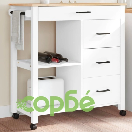 Кухненска количка MONZA 84x40x90 см борово дърво масив ➤ топ цена ➤ sorbe.bg