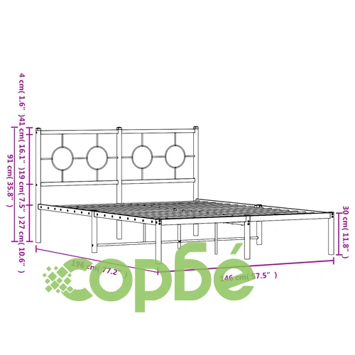 Метална рамка за легло с горна табла, бяла, 140x190 см ➤ топ цена ➤ sorbe.bg