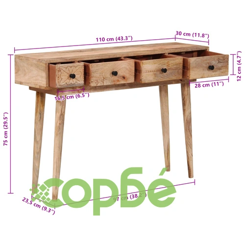 Конзолна маса, 110x30x75 см, масивно мангово дърво ➤ топ цена ➤ sorbe.bg