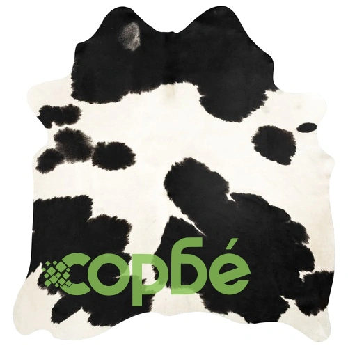 Килим, естествена телешка кожа, черно и бяло, 180x220 см ➤ топ цена ➤ sorbe.bg