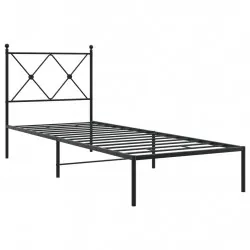 Метална рамка за легло с горна табла, черна, 80x200 см
